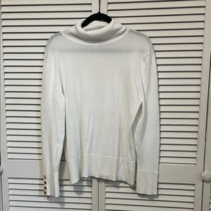 Investments Womens Cream Turtleneck Sweater with Button Cuffs